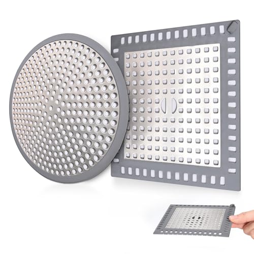 Shower Drain Hair Catcher,2pcs,Hair Catcher for Bathroom Drain,Sink,Bathtub | Tub Drain Cover Protector,Easy Installation Clean,Prevents Clogged For Bathroom/Kitchen/Laundry Room Floor Drain,Sink,Bathtub - size: Square/Round 4.72 inch