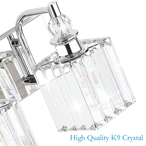 Ralbay Modern Crystal Bathroom Vanity Light 5 Light 40''Chrome Vanity Lighting Over Mirror Bathroom Wall Lighting Fixtures - color: Square-Chrome, size: 40 inch