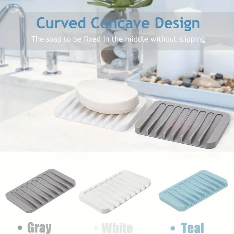 Generic 3 Pack Silicone Soap Saver, Waterfall Drainer Soap Holder, Extend Soap Life, White, Gray, Teal, Plastic, Square, Bath