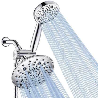 FEELSO Shower Head with Handheld Spray, 8" High Pressure Rain Showerhead | 7+8 Modes Dual Shower Head Combo, Anti-Clog Nozzles, 71" Hose Extra Long, Adjustable Holder, Shower Separately or Together - color: Chrome