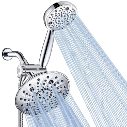 FEELSO Shower Head with Handheld Spray, 8" High Pressure Rain Showerhead | 7+8 Modes Dual Shower Head Combo, Anti-Clog Nozzles, 71" Hose Extra Long, Adjustable Holder, Shower Separately or Together - color: Chrome