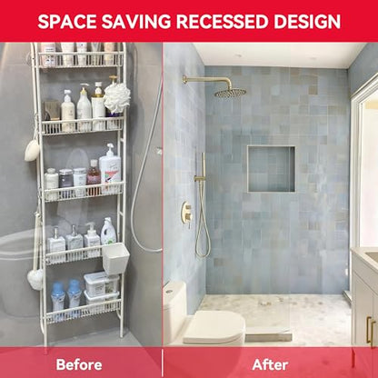 Shower Niche Insert Tile Ready 12x12 | Embedded size 13x13, mortar surface for strong tile bonding, waterproof coating for double water protection, double shelf - size: 12" x 12"