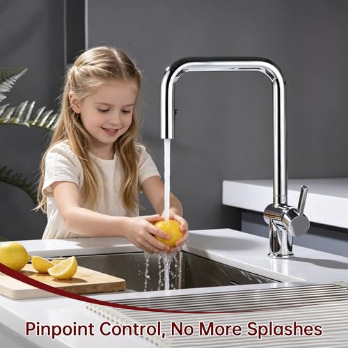 SUMERAIN Kitchen Faucet with Pull Down Sprayer, Chrome Finish | Stainless Steel, Single Hole, Dual Spray Modes, Modern, 360° Swivel Spout, Easy Installation - color: Chrome