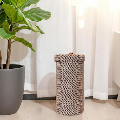 Handmade Cotton & Jute Toilet Paper Holder – Woven Toilet Paper Stand & Storage Basket with Lid, Freestanding Organizer for Bathroom, Fits 3 Mega Rolls 14" x 7'' - color: Black