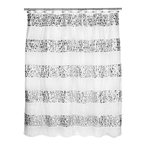 Popular Bath Sinatra Sequin Shower Curtain, White, 70x72 Inches - size: 70"W x 70"L (Pack of 1)