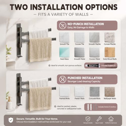 2-5 Arms Swivel Towel Rack Bath Towel Holder with Hook Swing Arm Towel Rack Wall Mount for Bathroom Kitchen-Grey 2Arm - color: Grey, size: 2-arm