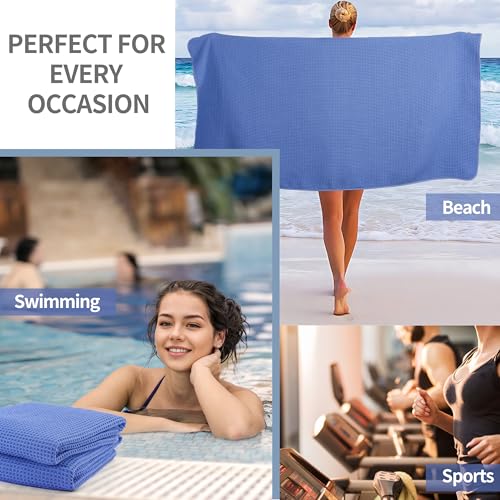 Microfiber Waffle Bath Towels, 4 Pieces, Soft, Absorbent, Fast Drying, Lint Free 430 GSM (27''x55''/68.58 cm x139.7 cm) - color: Dark Blue