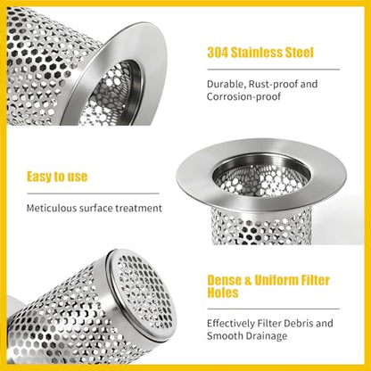 Bathroom Sink Drain Strainer, 304 Stainless Steel Hair Catcher for Bathtub Shower Floor Drain, Bathtub Drain Cover Strainer Basket Fit 1.3" to 2.17" Drain Hole (2PCS) - size: Medium