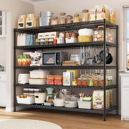 REIBII 3200LBS Storage Shelves 55.5" W Garage Shelving Heavy Duty 5 Tier Adjustable Wire Shelving Unit Metal Shelving for Garage Pantry Commercial Basement,55.5" W X 18''D X 71" H - color: Black