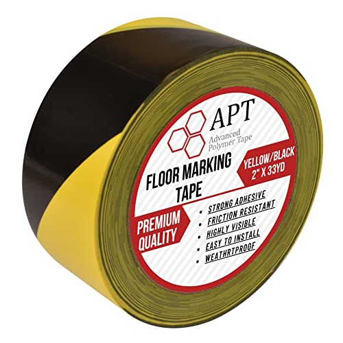 APT Premium Black and Yellow Striped Vinyl Floor Safety Marking Tape, Excellent for Hazard Caution& Warning, Social Distancing, Warehouse & Gym Floor (2 Inch, Yellow/Black) - color: Yellow / Black, size: 2 Inch, 1 Roll