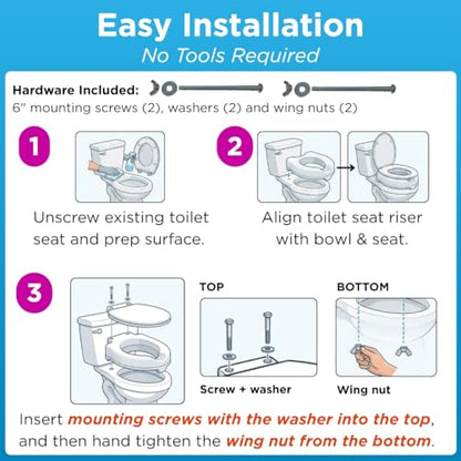 NOVA Medical Products Hinged Toilet Seat Riser, Lift Up and Down Raised Toilet Seat (For Under Seat), For Standard Seat, White, 1 Count (Pack of 1) - style: Standard Hinged