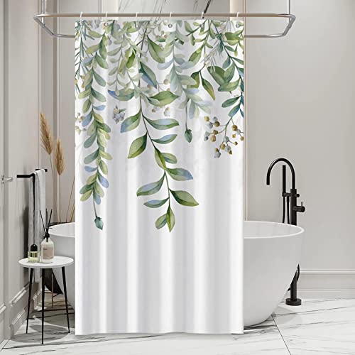 AWERT Green Mixed Light Blue Plant Stall Shower Curtain with 6 Hooks Sage Green Shower Curtain for Bathroom Waterproof Fabric 36x72 inch - color: Green and Light Blue, size: 36"W x 72"L (Pack of 1)