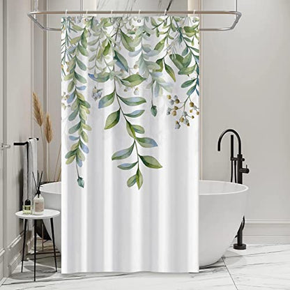 AWERT Green Mixed Light Blue Plant Stall Shower Curtain with 6 Hooks Sage Green Shower Curtain for Bathroom Waterproof Fabric 36x72 inch - color: Green and Light Blue, size: 36"W x 72"L (Pack of 1)