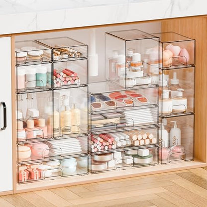 2 Pack Acrylic Drawer Organizer,12.2''W Clear Stackable Storage Drawers,Acrylic Boxes for Storage Makeup Palettes,Cosmetics,Pull Out Bathroom Storage Bins for Hair Products,Medicine Cabinet Organizer - style: 2 PACK 12.2'' Width