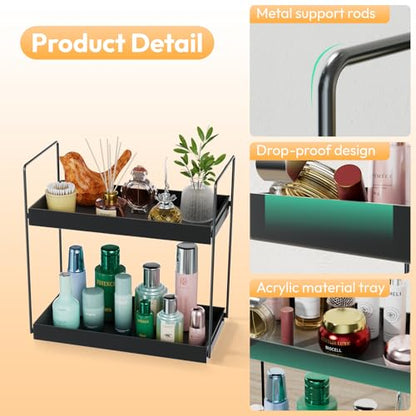 NPPLUS Bathroom Countertop Organizer, 2 Tier Metal Vanity Counter Skincare Shelf, Matte Black, 13.6"L x 6.9"W x 13.8"H | Metal Vanity Counter Skincare Shelf, Under Sink Standing Rack, Home Storage Holder For Lotion Makeup Cosmetics Perfume Spice - color: