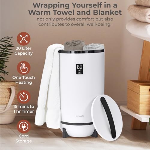 SereneLife Towel Warmer Bucket Style – Portable Blanket Heater for Spa and Bathroom, Large Capacity, Customizable Fragrance, Auto Shut-Off, Fits 2 Large Towels or Blankets, One-Touch Control, Black - color: Black