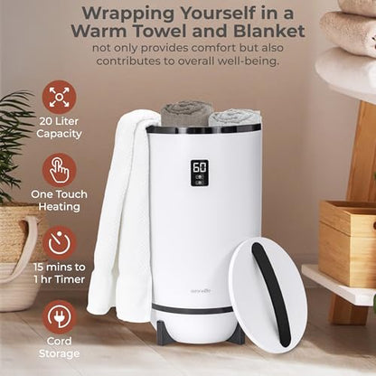 SereneLife Towel Warmer Bucket Style – Portable Blanket Heater for Spa and Bathroom, Large Capacity, Customizable Fragrance, Auto Shut-Off, Fits 2 Large Towels or Blankets, One-Touch Control, Black - color: Black