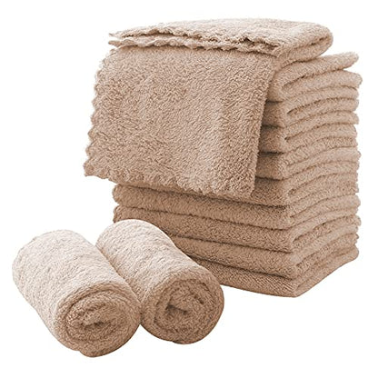MOONQUEEN Microfiber Facial Cloths Fast Drying Washcloth 12 Pack - Premium Soft Makeup Remover Cloths - Brown - color: Brown, size: 12x12 Inch (Pack of 12)