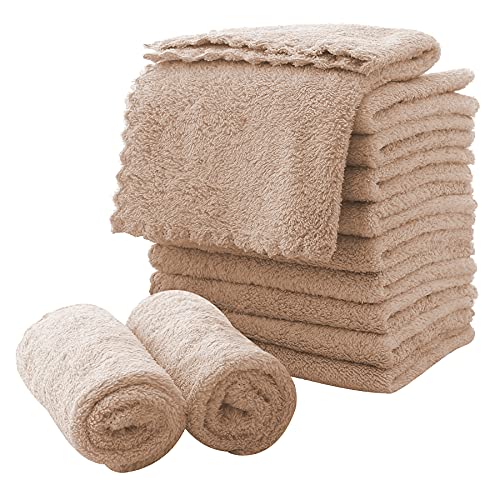 MOONQUEEN Microfiber Facial Cloths Fast Drying Washcloth 12 Pack - Premium Soft Makeup Remover Cloths - Brown - color: Brown, size: 12x12 Inch (Pack of 12)