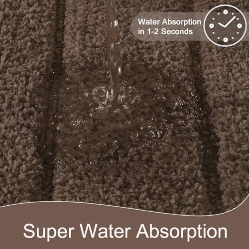 Luxury Long Bathroom Rugs Runner 24x48 Inch Bath Rug Non Slip, Brown | Thick Soft and Absorbent Microfiber Bath Mat, Rubber Backing Striped Rug Carpets, Machine Washable Plush Mats - color: Deep Brown, size: 24" X 48"