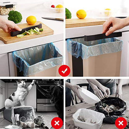 Hanging Collapsible Trash Can - 9L Wall Mounted Foldable Waste Bin for Kitchen Cabinet Door - Quickly Clean Counter, Sink, Bathroom - RV, Car, Camping Folding Garbage Basket (Brown)
