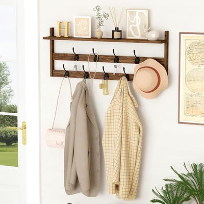AMBIRD Coat Rack Wall Mount with Shelf, 29" Coat Hooks Wall Mounted with 9 Metal Hooks for Entryway, Bathroom, Bedroom, Living Room, Kitchen, 2 Tier Wall Hooks for Clothes, Hat, Towel, Key, Purse - style: 9 Hooks