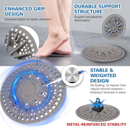 ZOOY Shower Drain Hair Catcher, 2 Pack 5.5 Inch Large Silicone Drain Cover, Rubber Hair Drain Catcher, Anti-Clog Hair Trap Strainer Protector for Shower, Bathroom, Bathtub, Tub Sink(New Gery) - color: New Grey