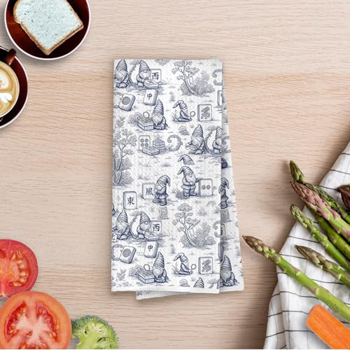Gnomes Mahjong Kitchen Towels - Grandmillennial Mah Jong Gifts Decorative Waffle Dish Towels, Grandmillennial Gnomes Gifts Hand Towel, Chinoiserie Mahjong Tea Towel, 16×24 Inches - color: Mahjong- 34