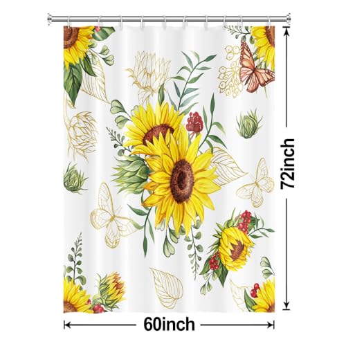 AWERT Vibrant Sunflower Shower Curtain for Bathroom,Waterproof Fabric Plants Shower Curtain with Hooks 60x72 inch - color: Sunflower, size: 60"W x 72"L (Pack of 1)