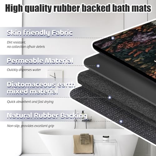 Bathroom Runner Mat Rugs Long,Dog Flowers Elegant Design Diatomite Stone Bath Mat Large Absorbent Diatomaceous Earth Mat Non Slip Fast Dry Shower Mat Bathroom Rugs Floor Mat 16x42in - color: Design14