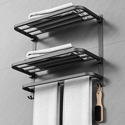 CAXIMSY 22.8Inch Towel Rack for Bathroom and Lavatory Towel Hanger with Wall Mount Towel Bars 304 Stainless Steel No Drill (Collapsible Black Towel Rack) - color: Collapsible Black Towel Rack