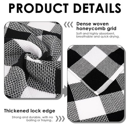 5-Pack Buffalo Plaid Hand Towels - 100% Cotton Waffle Weave, 13x29 Inch - Soft, Absorbent & Quick Dry Dish Cloths for Kitchen and Bathroom Decor, Farmhouse Style (Black & White)