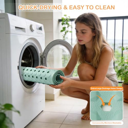 Yimobra Bathtub Mat Non Slip, 34.5"X15.5" Long Shower Mat for Inside Shower, Machine Washable Bath Mat with Drain Holes & Strong Suction Cups, Soft on Feet, Bathroom Essentials, Light Green - color: Light Green, size: 34.5 X 15.5 Inch