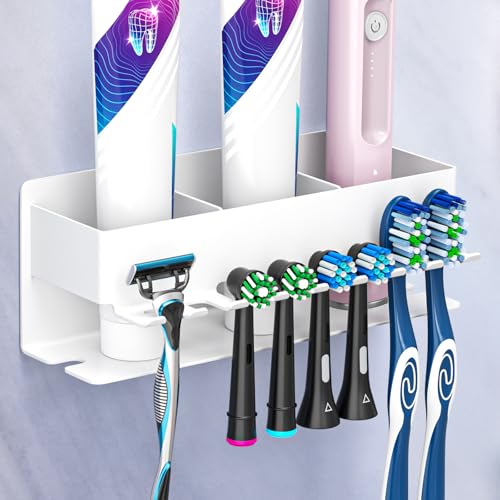 Toothbrush Head Holders, Electric Tooth Brush Head Holder, Adhesive Toothpaste Holder for Shower Bathrooms, Wall Mounted Tooth Brushing Holder Organizer Storage (White, Large) - color: White, size: Large