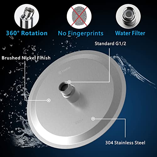 Voolan High Pressure Rain Shower Head - Rainfall Shower head Made of All Metal Stainless Steel - Comfortable Shower Experience Even at Low Water Flow (8 Inch, Brushed Nickel) - color: Brushed Nickel, size: 8 Inch