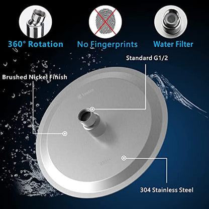 Voolan High Pressure Rain Shower Head - Rainfall Shower head Made of All Metal Stainless Steel - Comfortable Shower Experience Even at Low Water Flow (8 Inch, Brushed Nickel) - color: Brushed Nickel, size: 8 Inch