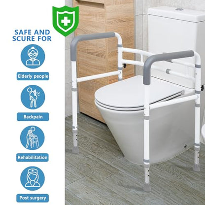 Toilet Safety Rail for Seniors, Height & Width Adjustable Frame | 350 Lbs Capacity, Foldable Bathroom Toilet Handles for Elderly, Toilet Grab Bars for Handicap & Disabled, Fits Most Toilets