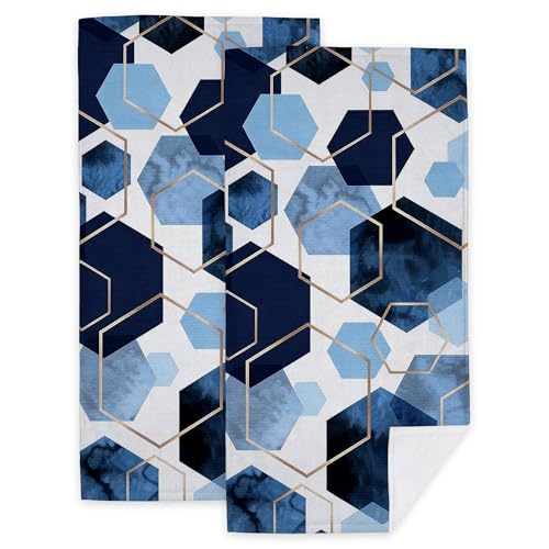 Navy Blue Hexagon Hand Towels for Kitchen Bathroom 2 Pack Bath Towels 14.4"x28.3" Soft Absorbent Kitchen Towel for Home Kitchen Bathroom Decor - color: Navy Blue Hexagon
