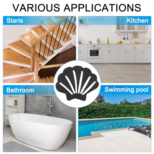PATIKIL 12 Pcs Non Slip Bathtub Stickers, Anti Slip Shower Stickers Bathroom Shower Floor Decals Sea Shell Shape Cute Treads Tubs, Black - color: Black