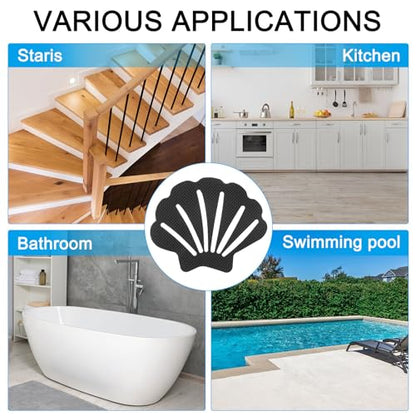 PATIKIL 12 Pcs Non Slip Bathtub Stickers, Anti Slip Shower Stickers Bathroom Shower Floor Decals Sea Shell Shape Cute Treads Tubs, Black - color: Black