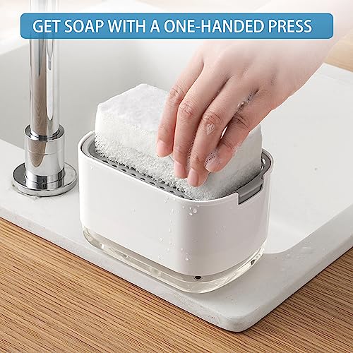 Dish Soap Dispenser for Kitchen Sink with Sponge Included, RUFCRIL 10oz/300ml Soap Pump Dispenser and Sponge Holder, White - color: White-10 Oz