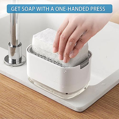Dish Soap Dispenser for Kitchen Sink with Sponge Included, RUFCRIL 10oz/300ml Soap Pump Dispenser and Sponge Holder, White - color: White-10 Oz