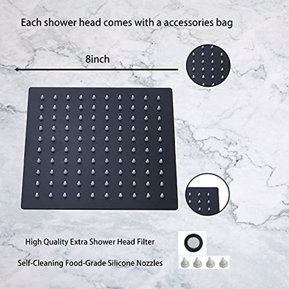 Black Shower Head GGStudy 6 inch Square Rain Shower Heads Stainless Steel High Pressure Ultra Thin Rainfall Bath Shower Self-cleaning Silicone Nozzle - color: Black, size: Square