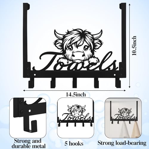 Kathfly Highland Cow Over the Door Hooks Highland Cow Towel Hooks Heavy Duty Hanging Towel Rack Over Door Hanger, 5 Coat Hanger for Bedroom Bathroom Kitchen, Black - color: Black, style: Highland Cow