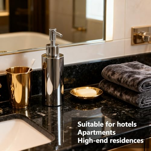 Stainless Steel Round Lotion Pump Dispenser (7.5OZ/220ML) | SUS304 soap dispenser which is suitable for kitchen and bathroom hand sanitizer and shower gel shampoo