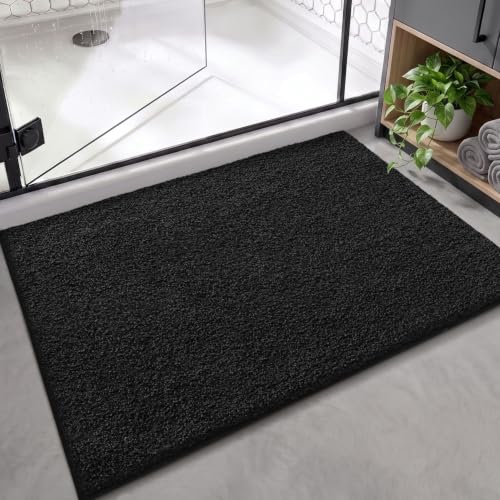 Color&Geometry Large Bath Mats for Bathroom Non Slip, 24"x36" Pure Black | Non Slip Bathroom Rugs, Absorbent, Soft, Washable, Microfiber Bath Rug Shower Mat - color: All Black, size: 24"x36"