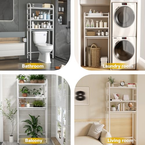 3-Tier Over-the-Toilet Storage Rack, Freestanding Bathroom Organizer | Space-Saving 3-Tier Design, Rust-Resistant Steel Frame, Fits Most Toilets, Easy Assembly (White) - color: White