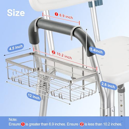 YUOROS 304 Stainless Steel Shower Caddy for Shower Chair | Shower Organizer Rack Hanging for Bench for Elderly Seniors Disabled Handicap
