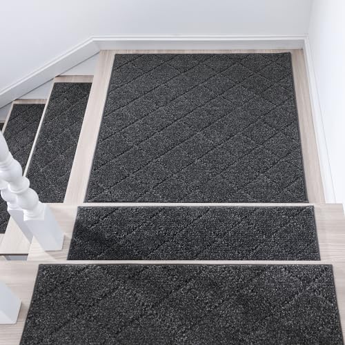 COSY HOMEER Edging Stair Treads Non-Slip Corner Indoor Stair Runner 30"x30" | Stair Treads for Wooden Steps,Landing Rug Slip Resistant Stair Rugs Mat for Kid Pet Elder,100% Polyester TPE Backing,Black - color: Black, size: 30 X 30 Inches (1 Piece)