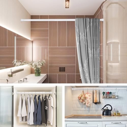 No Sectional Assembly Tension Curtain Rod 56-104 Inch | 1" Diameter Spring Long Adjustable Shower Curtain Rods for Bathroom Windows Closet No Drilling No Rust, White - color: White, size: 56-104Inch, No Assembly
